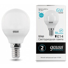 Лампа светодиодная Gauss LED Elementary Globe E14 6Вт 4100K 53126