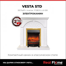 Электрокамин RealFlame Vesta WT-F511 с очагом Fobos Lux золотой без пульта ДУ